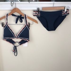 Navy white and orange knitted Becca swimsuit